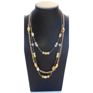 New York &-Company Yellow Beaded Multi Strand Gold Tone Necklace Signed